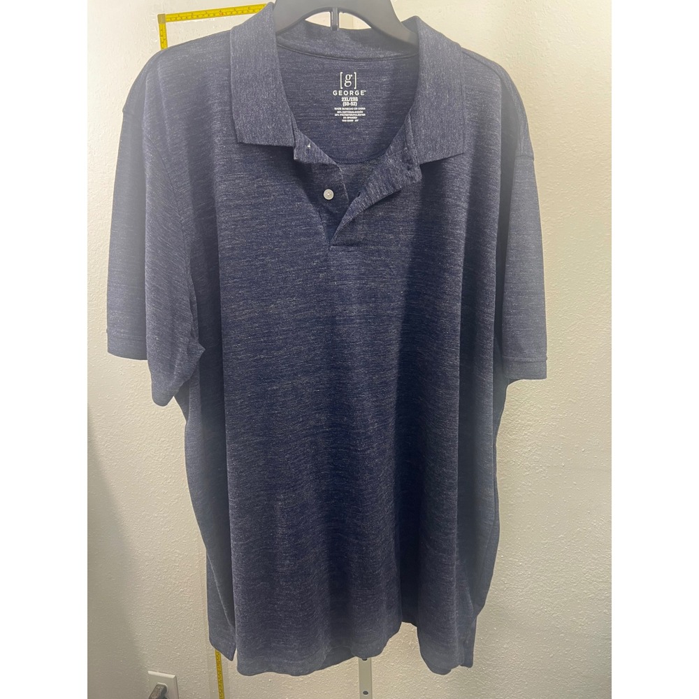 George Mens 2XL Polo Shirt Heather‎ Navy Blue Short Sleeve Cotton Blend Stretch